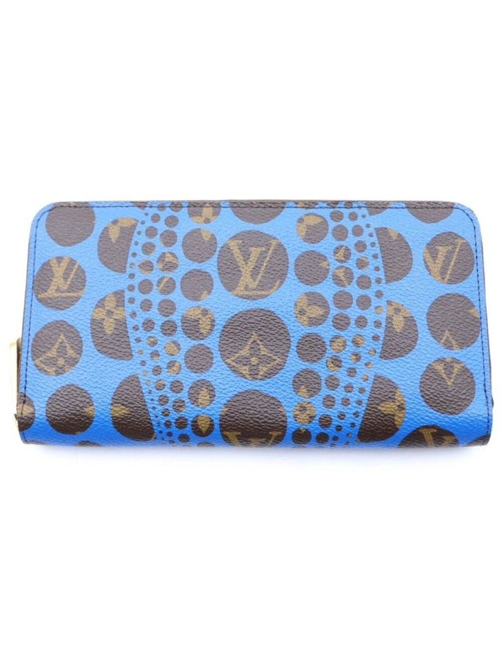 Louis Vuitton Yayoi Kusama Monogram Pumpkin Dot Zippy Wallet Brown Blue Leather